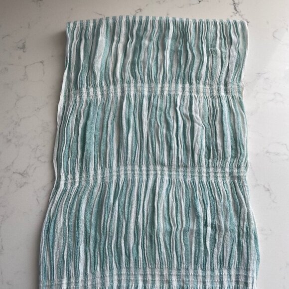 Lightweight Striped Scarf w Rustic Fringed Ends Soft Pastel Green + White OS - Picture 7 of 9